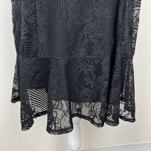 NY Collection Dress Women Extra Small Black Floral Lace Short Sleeve Fit Flare - Picture 7 of 11
